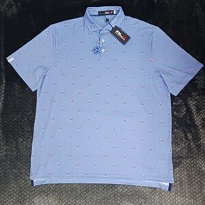 RLX Ralph Lauren Men's Golf Polo Shirt Blue Performance Flamingo Print Size XL